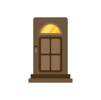Brown front door with arched transom window and small step vector