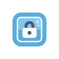 Closed padlock inside blue rounded square symbolizing security vector