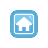 Blue rounded square icon showing home symbol for homepage button vector