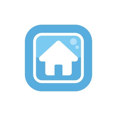 Blue rounded square icon showing home symbol for homepage button