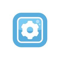 Blue rounded square app icon showing rotating gear setting symbol vector