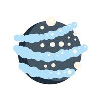Dark planet with icy rings rotating in space vector