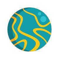 Turquoise planet with yellow rivers rotating in space vector