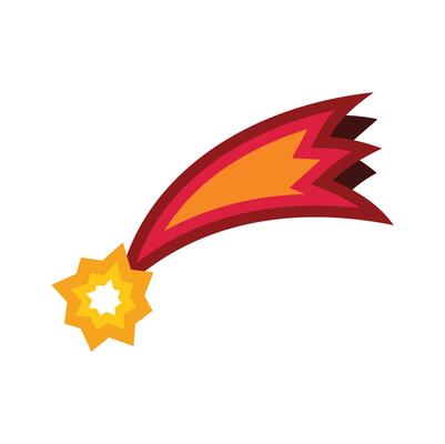 Bright shooting star flying through space with red and orange tail