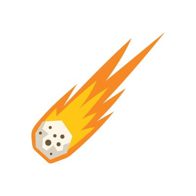 Burning meteorite flying through space with a tail of fire