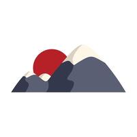 Stylized mountains with snow caps and red sun in background vector