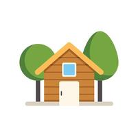Wooden cabin surrounded by trees in a peaceful setting vector