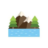Snowy mountains reflecting in a lake with pine trees vector