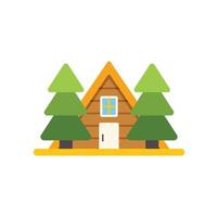 Wooden cabin surrounded by fir trees in a peaceful forest setting vector