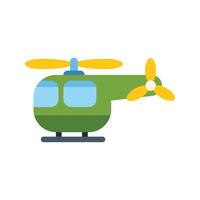 Green helicopter flying with rotating blades vector