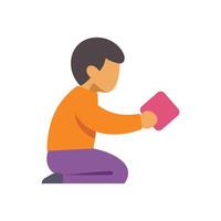 Kneeling child giving a pink object side view vector