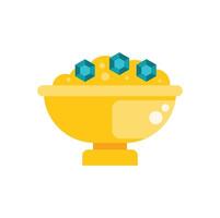 Golden bowl overflowing with gold and sparkling gems representing wealth and abundance vector