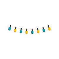 String of yellow and teal lights hanging on white background vector