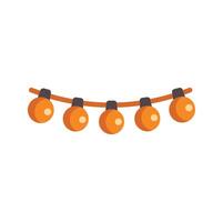 Orange string lights hanging on a cable, creating a festive atmosphere vector