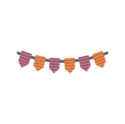 Halloween party string hanging with orange and purple pennants