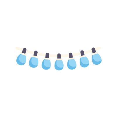 Light blue string lights hanging on a white background