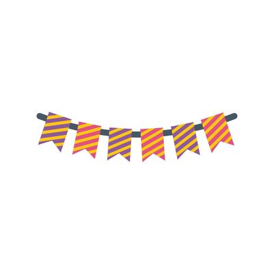 Colorful festive flags hanging on a string creating a festive atmosphere