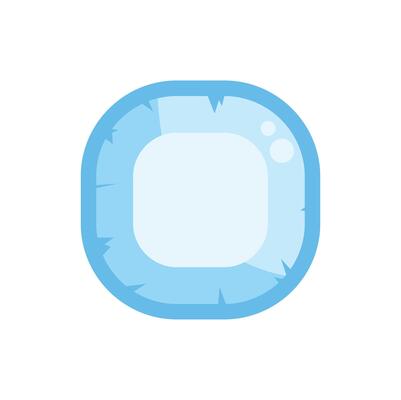 Light blue rounded square button with cracks and bubbles for casual games