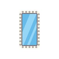 Rectangular mirror with rounded corners and decorative frame reflecting light blue surface vector