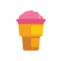Ice cream dessert in waffle cup with pink cream filling representing summer refreshment vector