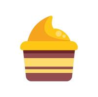 Cupcake with yellow frosting and chocolate stripes is a sweet dessert vector