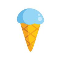 Light blue ice cream melting in waffle cone on white background vector