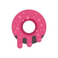 Pink donut with dripping icing on white background vector