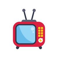 Red retro tv with antenna showing blank screen, broadcasting nostalgia vector