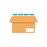 Cardboard box with slightly open lid and blank label displaying merchandise packaging vector