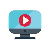Desktop computer displaying streaming content with play button vector