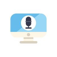 Podcast recording software displaying microphone icon on computer screen vector