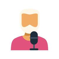 Senior man speaking into microphone, podcast or interview recording vector