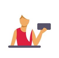 Cashier holding card reader processing payment at checkout counter vector