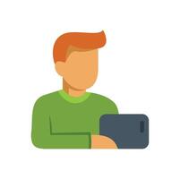 Young man using tablet, holding device, browsing internet, modern technology concept vector