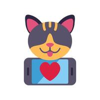 Cute cat showing love on smartphone screen, expressing affection in digital age vector