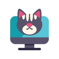 Cute cat face showing on computer screen, pet webcam live stream vector