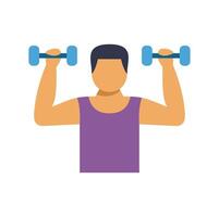 Man lifting weights, exercising with dumbbells, fitness and health vector