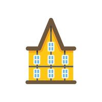 Yellow timbered house with brown roof and multiple windows representing traditional architecture vector