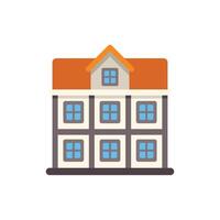 Three story building with orange roof and attic window, flat design illustration vector