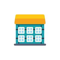 Green building with yellow roof and multiple windows representing modern architecture vector