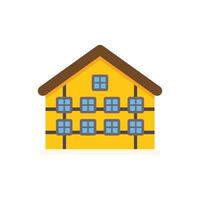 Yellow facade building with brown roof and multiple windows representing urban architecture vector