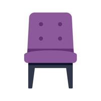 Purple upholstered chair with buttons and dark wooden legs on white background vector