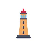 Lighthouse guiding ships with bright light in flat design vector
