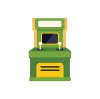 Green retro arcade machine with joysticks and screen displaying playing exciting games vector
