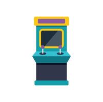 Colorful arcade game machine with joysticks and screen displaying playing gaming fun vector