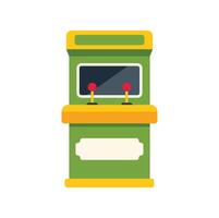 Green and yellow arcade machine with joysticks and screen vector