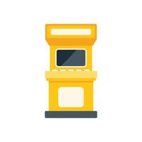 Yellow arcade machine standing on dark base playing videogame vector