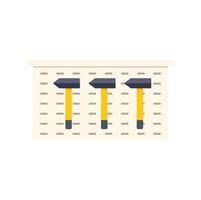 Hammers hanging on perforated panel in workshop or garage vector