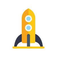 Yellow rocket standing on launch pad ready for takeoff vector