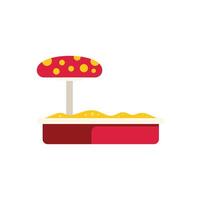Sandbox with red and yellow mushroom shaped roof for playing children vector